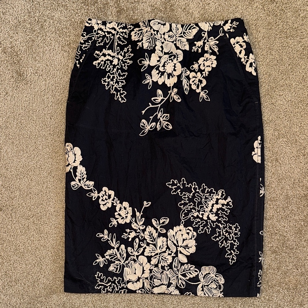 J. Crew Black and Cream Floral Pencil Skirt
